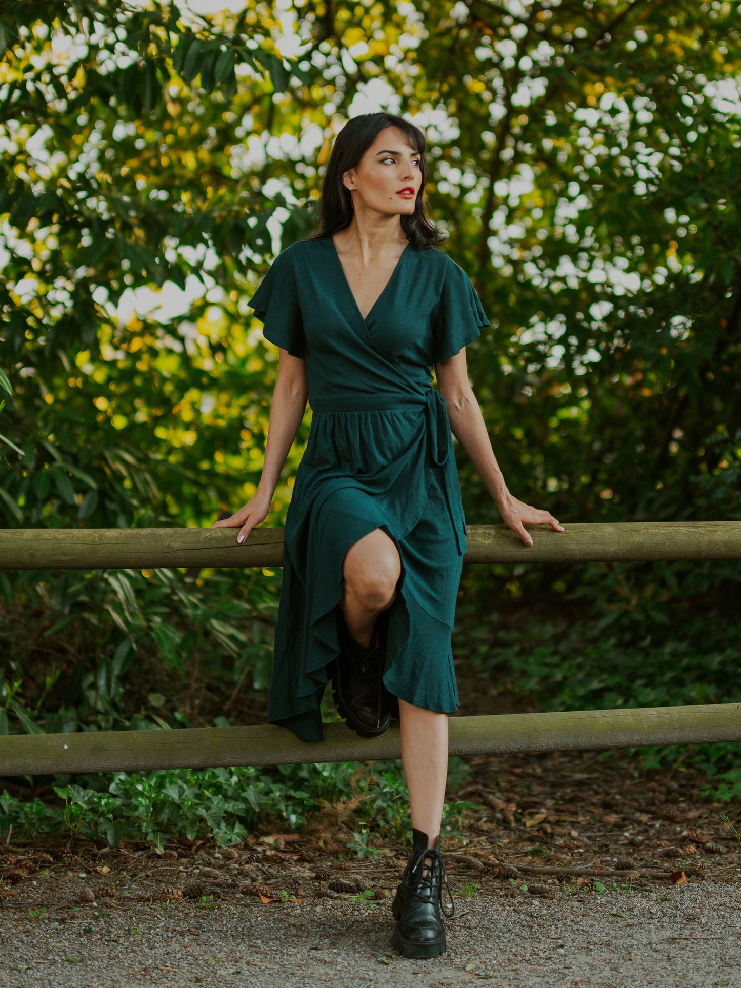 monstera ruffle wrap dress by happy earth