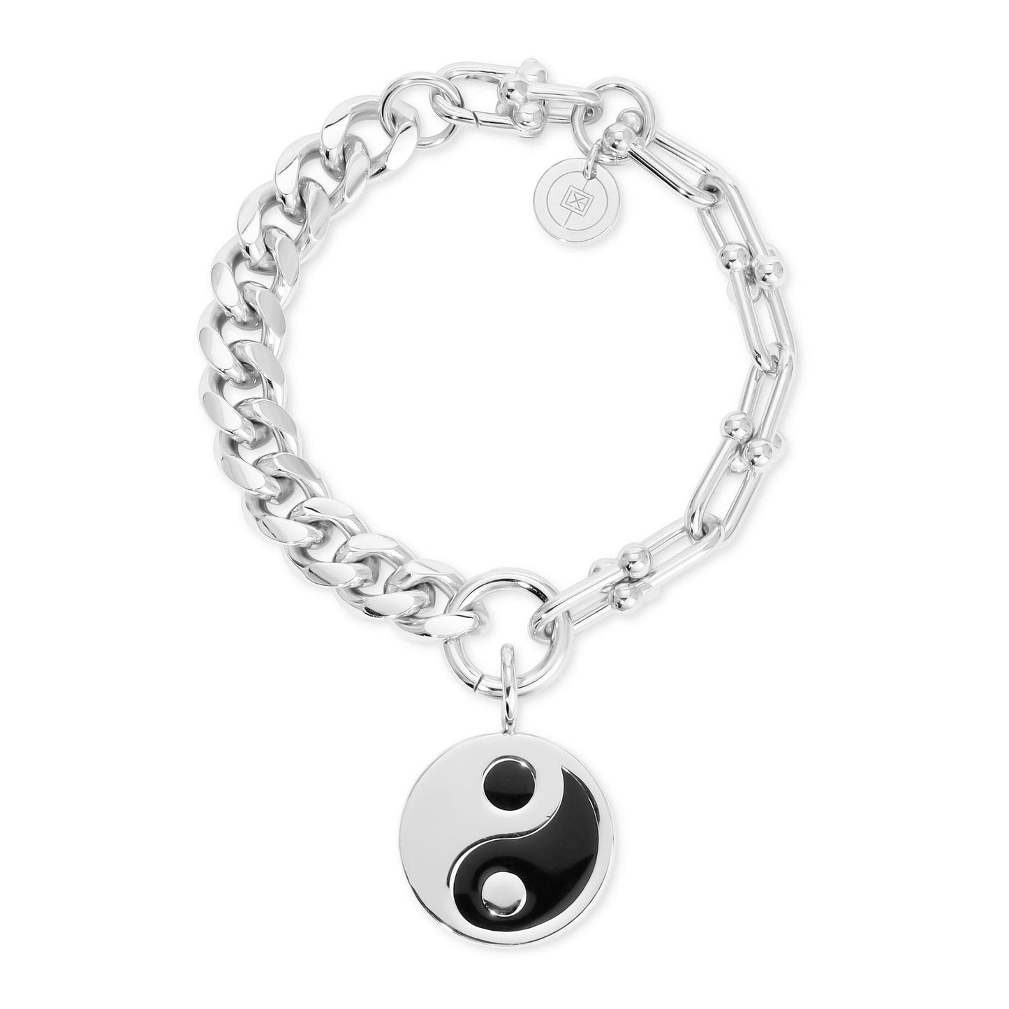 dual chain bracelet with lage enamel yin yang pendant by eklexic