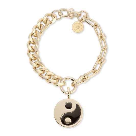 Dual Chain Bracelet With Lage Enamel Yin Yang Pendant by eklexic