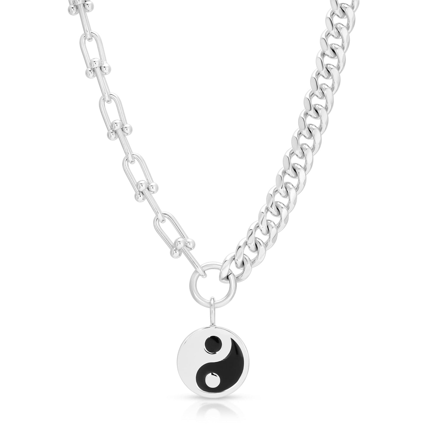 dual chain necklace with lage enamel yin yang pendant by eklexic