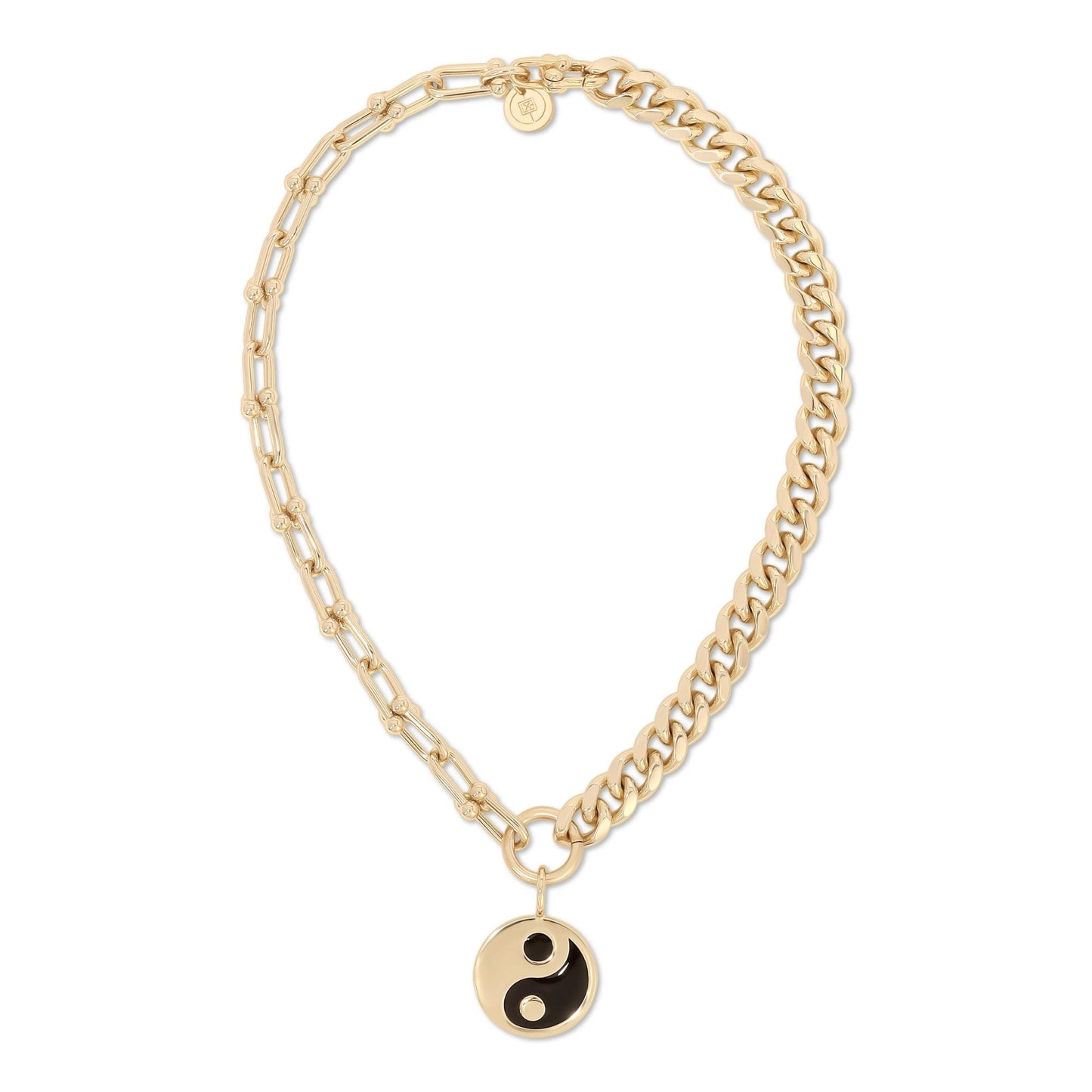 dual chain necklace with lage enamel yin yang pendant by eklexic