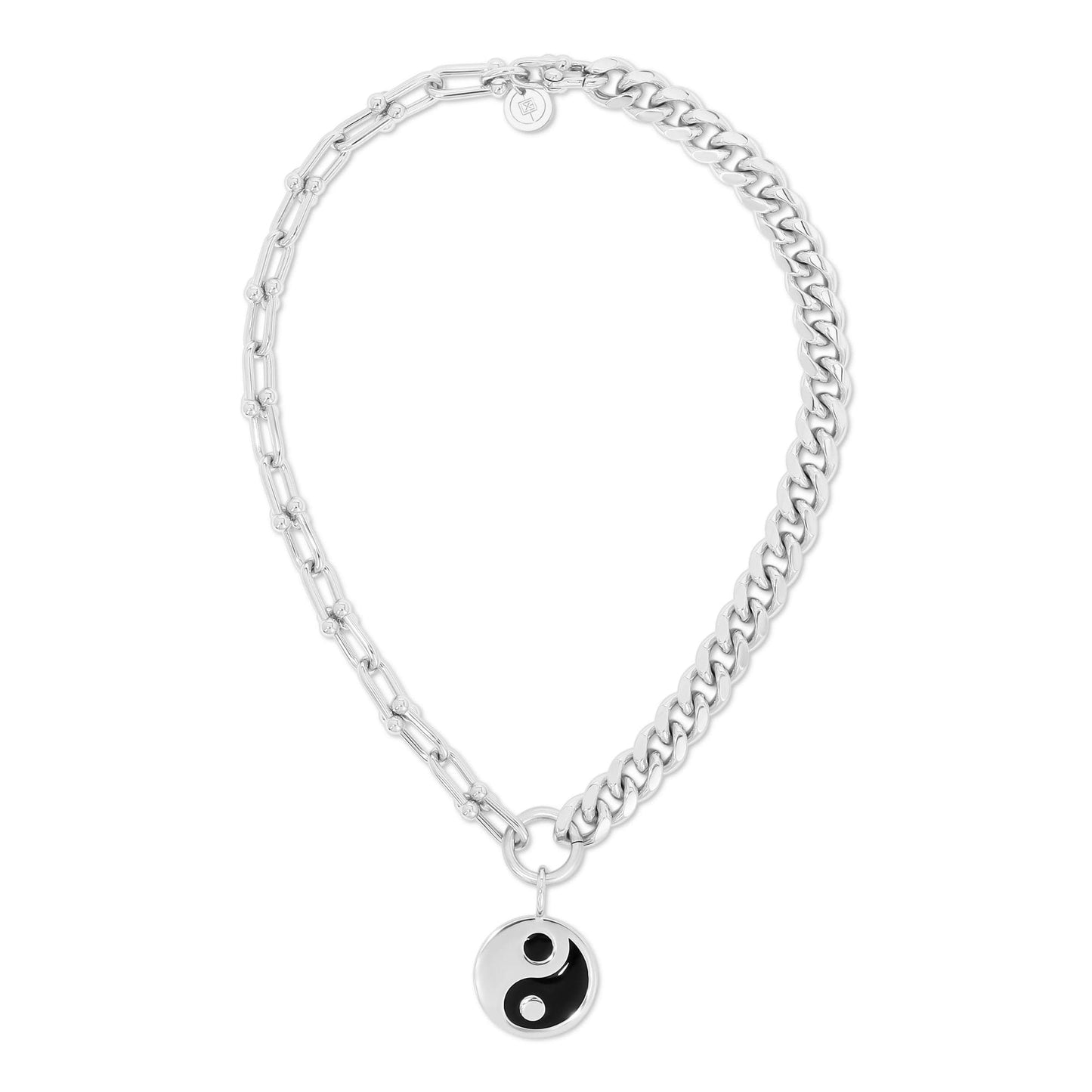 dual chain necklace with lage enamel yin yang pendant by eklexic