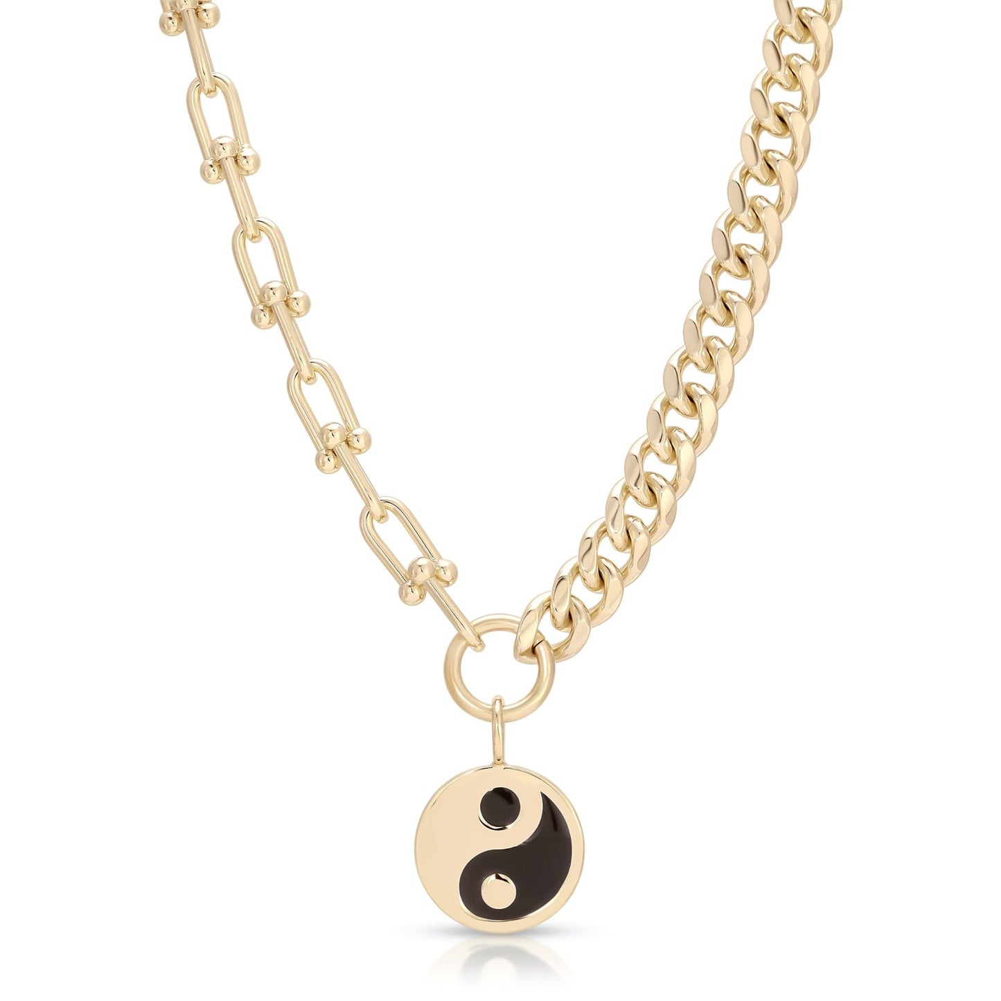 dual chain necklace with lage enamel yin yang pendant by eklexic