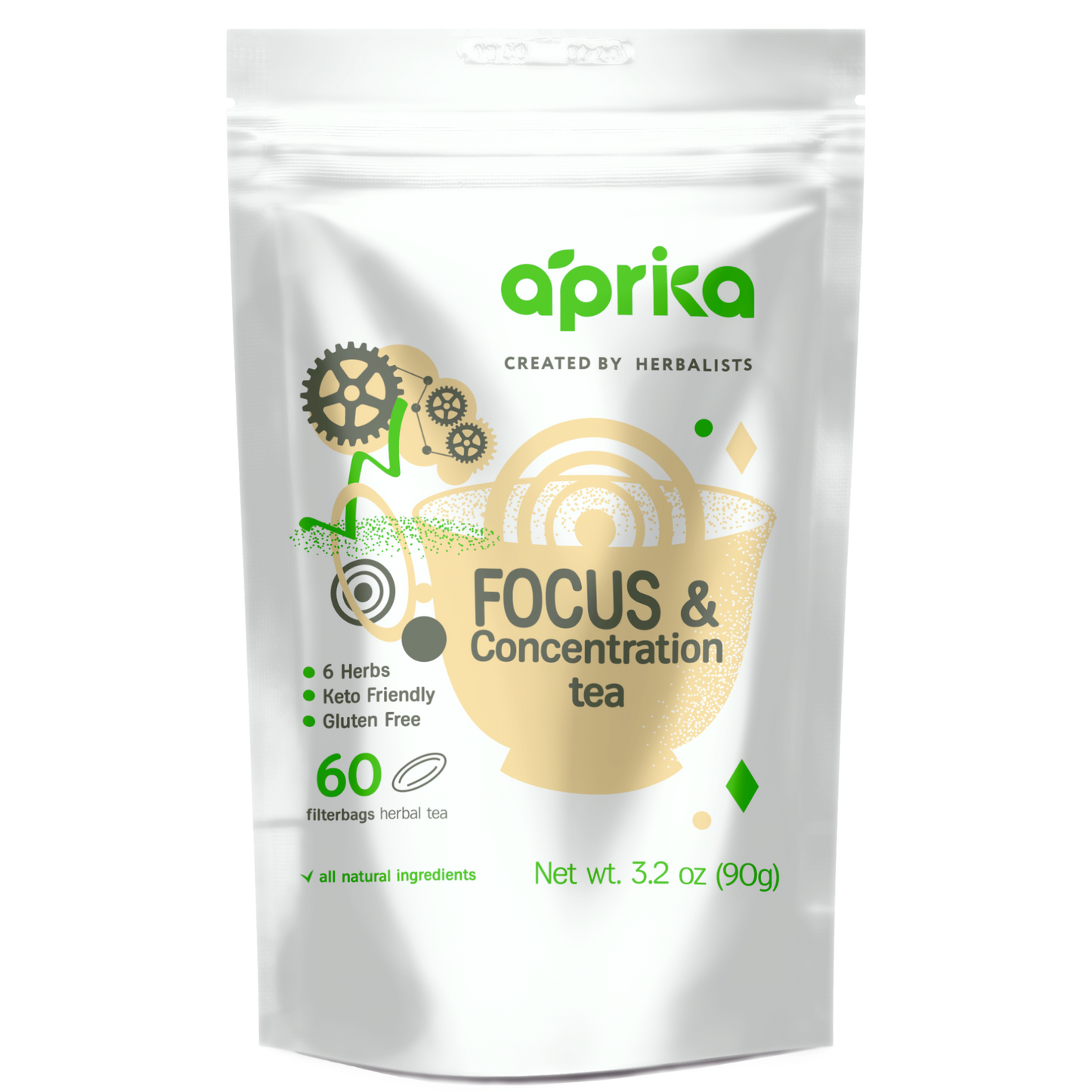 focus & concentration herbal tea, 60 bags by aprika life