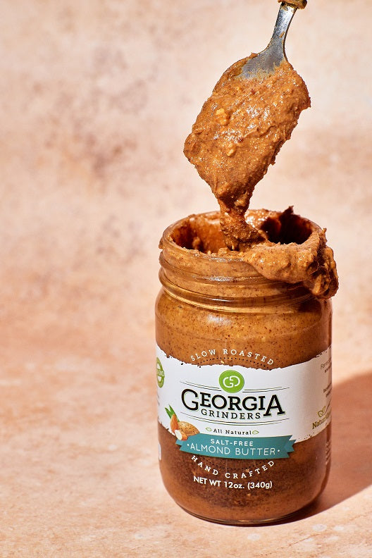 georgia grinders almond butter assorted 4 pack (one 12oz jar of each: original almond butter, maple caramel almond butter, salt free almond butter, honey roasted almond butter - (cp-cl) by georgia grinders