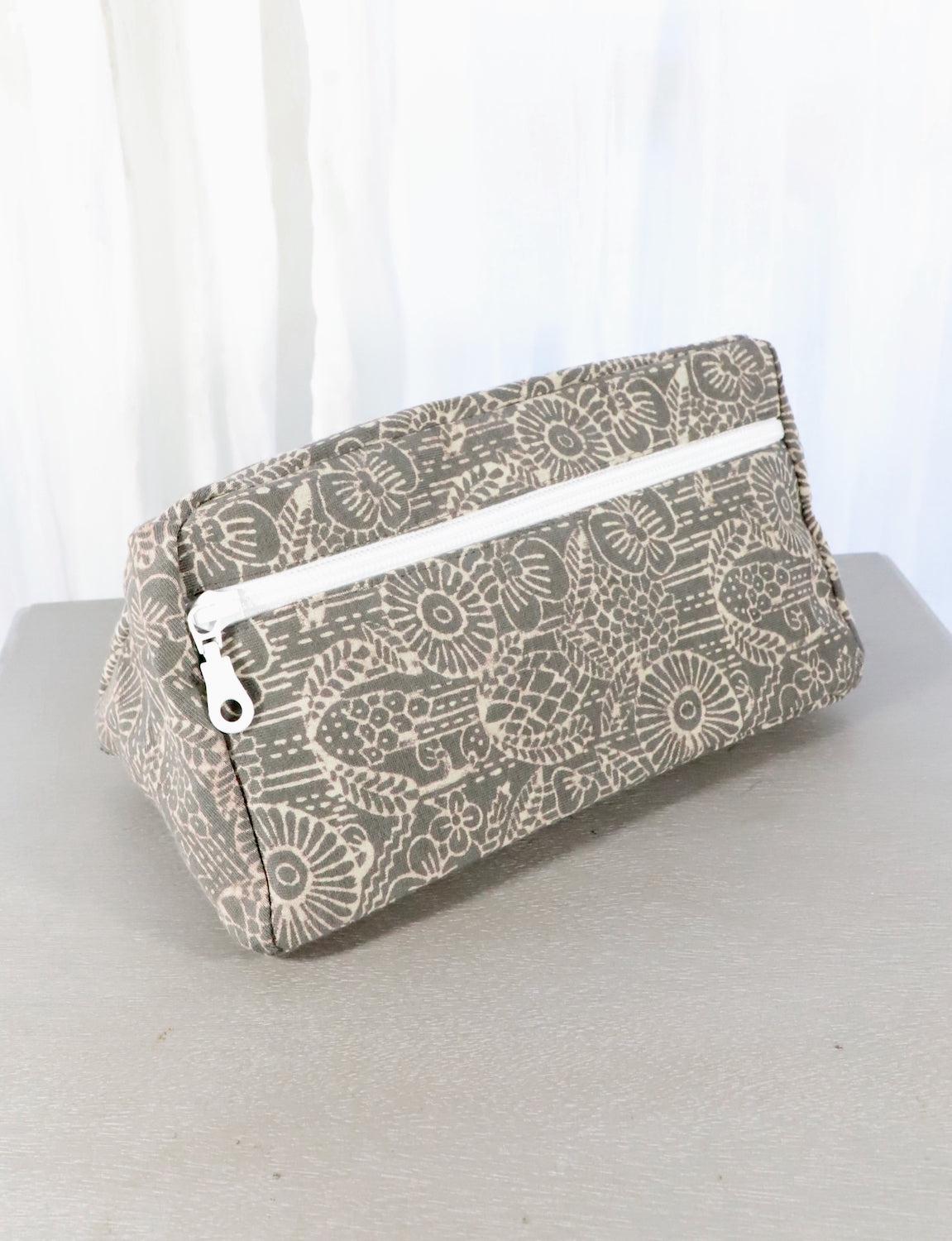 grey toiletry bag- triangles or floral by passion lilie