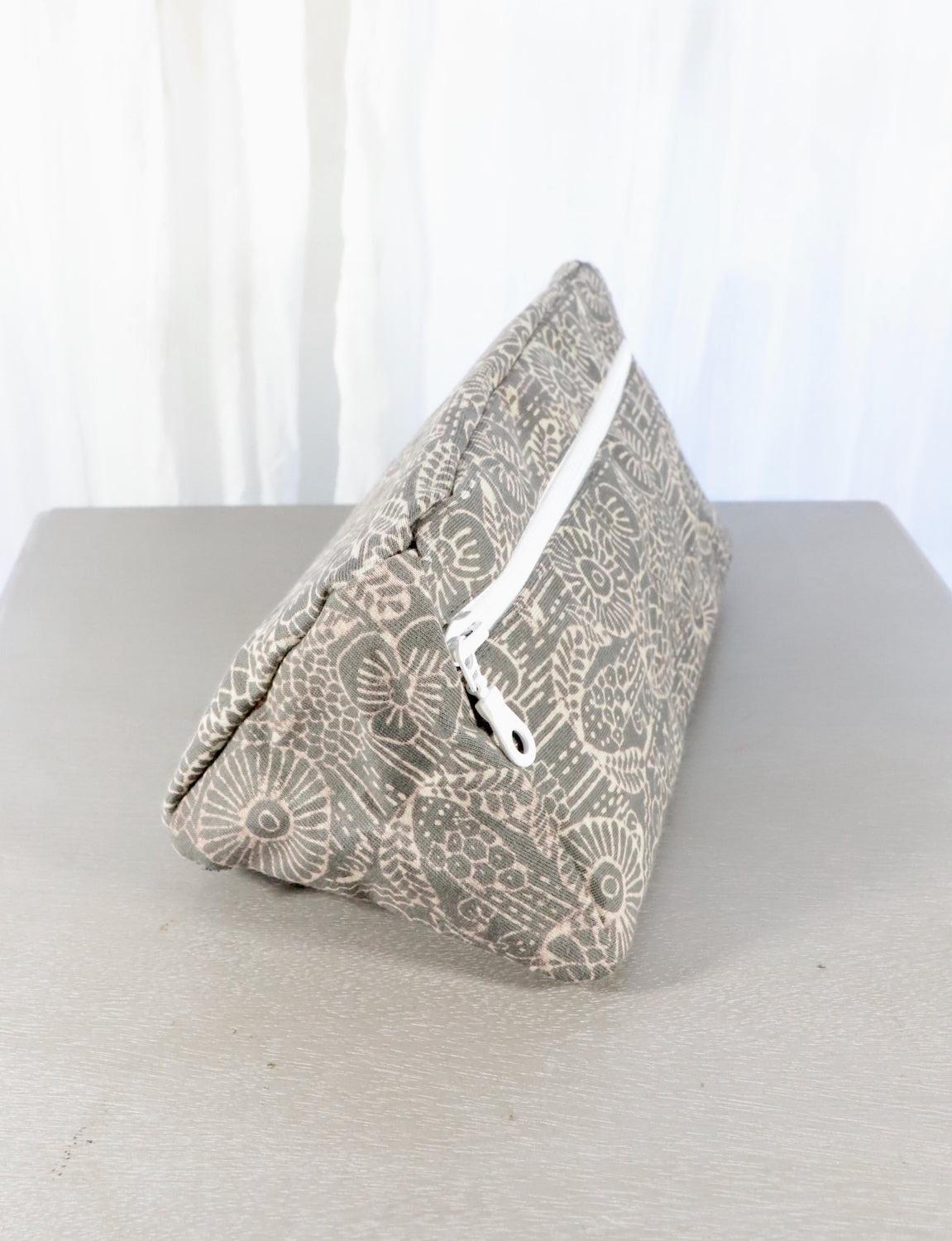 grey toiletry bag- triangles or floral by passion lilie