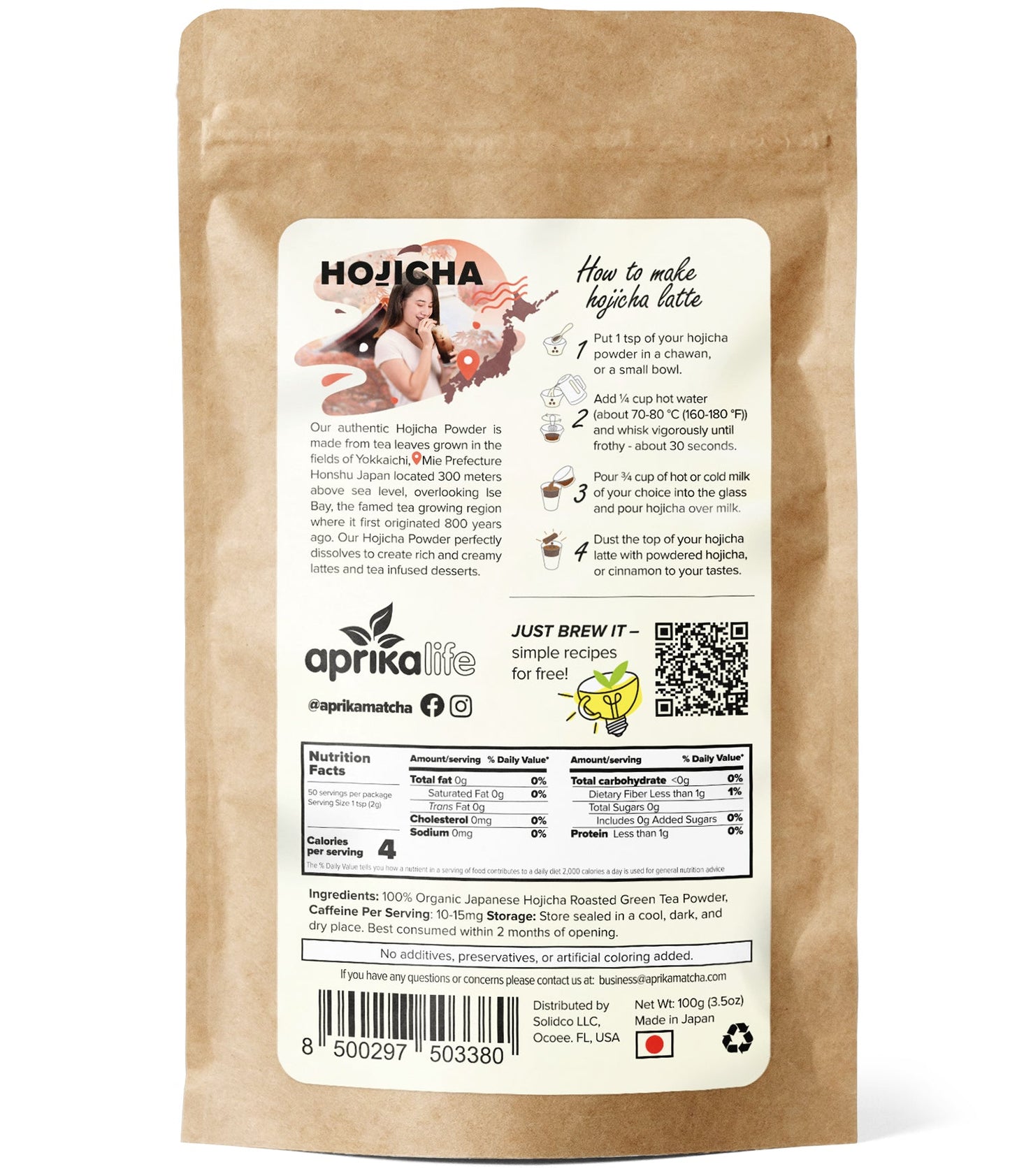 hojicha green tea powder by aprika life