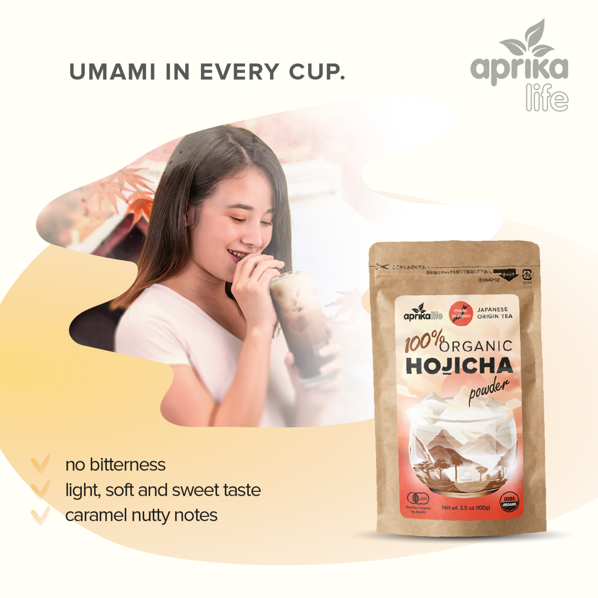 hojicha green tea powder by aprika life