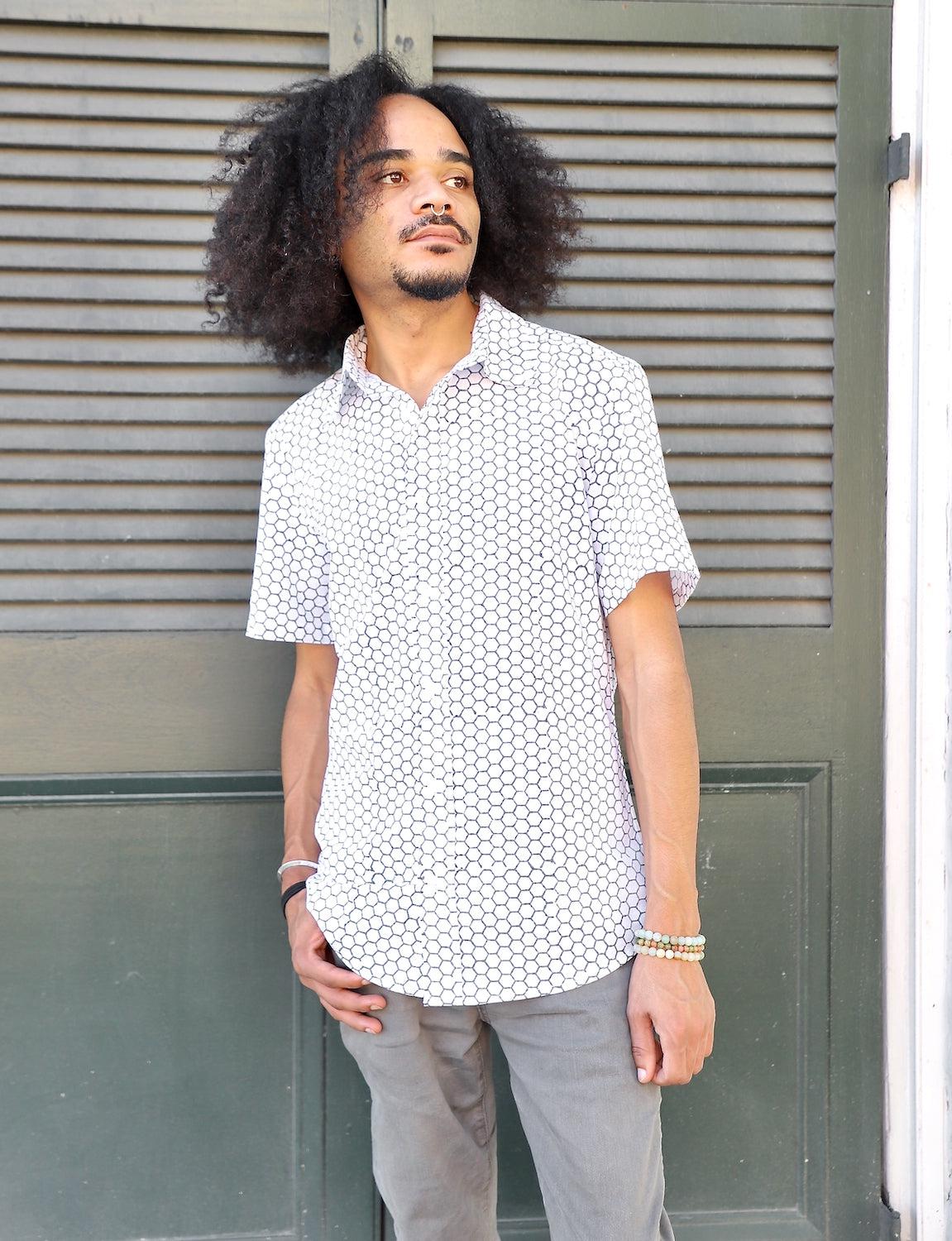 honeycomb organic cotton men's button down shirt by passion lilie