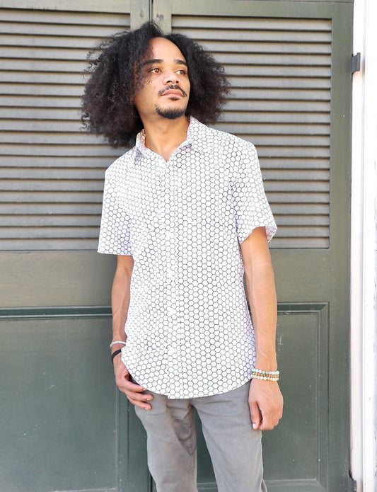 Honeycomb Organic Cotton Men's Button Down Shirt by Passion Lilie