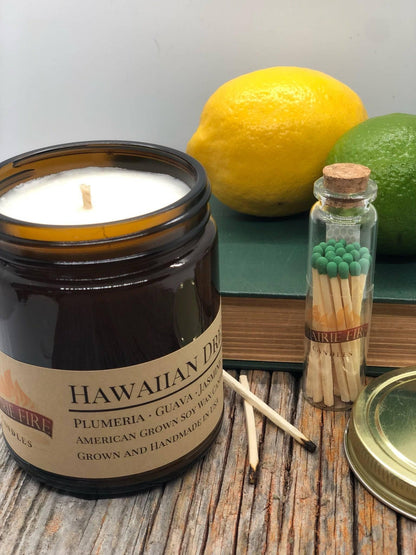 Hawaiian Dream Soy Wax Candle | 9 oz Amber Apothecary Jar by Prairie Fire Tallow, Candles, and Lavender