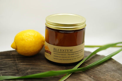 Bluestem Soy Wax Candle | 16 oz Double Wick Amber Apothecary Jar Candle by Prairie Fire Tallow, Candles, and Lavender