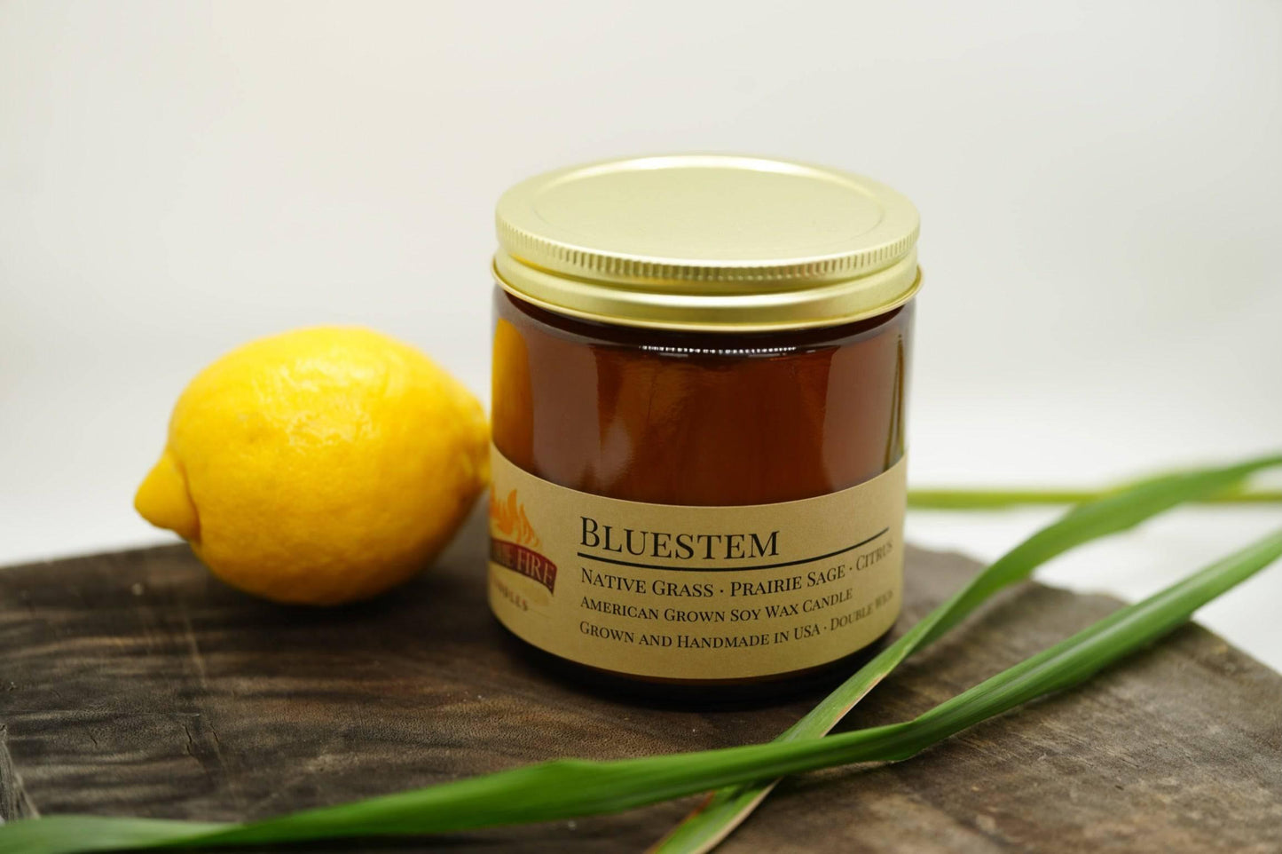 bluestem soy wax candle | 16 oz double wick amber apothecary jar candle by prairie fire tallow, candles, and lavender