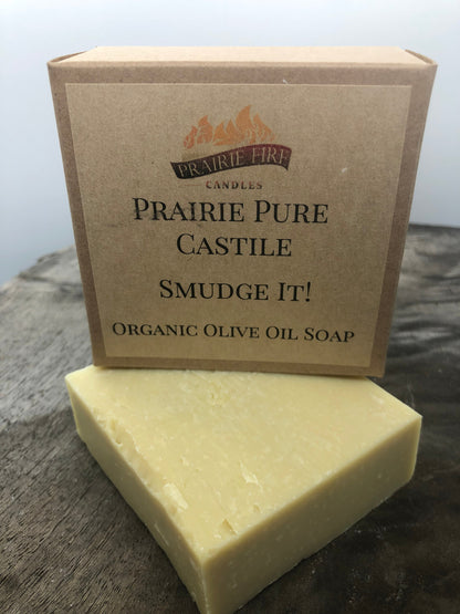 Smudge it! Real Castile Organic Olive Oil Soap for Sensitive Skin - Dye Free - 100% Certified Organic Extra Virgin Olive Oil by Prairie Fire Tallow, Candles, and Lavender