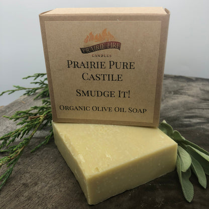 Smudge it! Real Castile Organic Olive Oil Soap for Sensitive Skin - Dye Free - 100% Certified Organic Extra Virgin Olive Oil by Prairie Fire Tallow, Candles, and Lavender