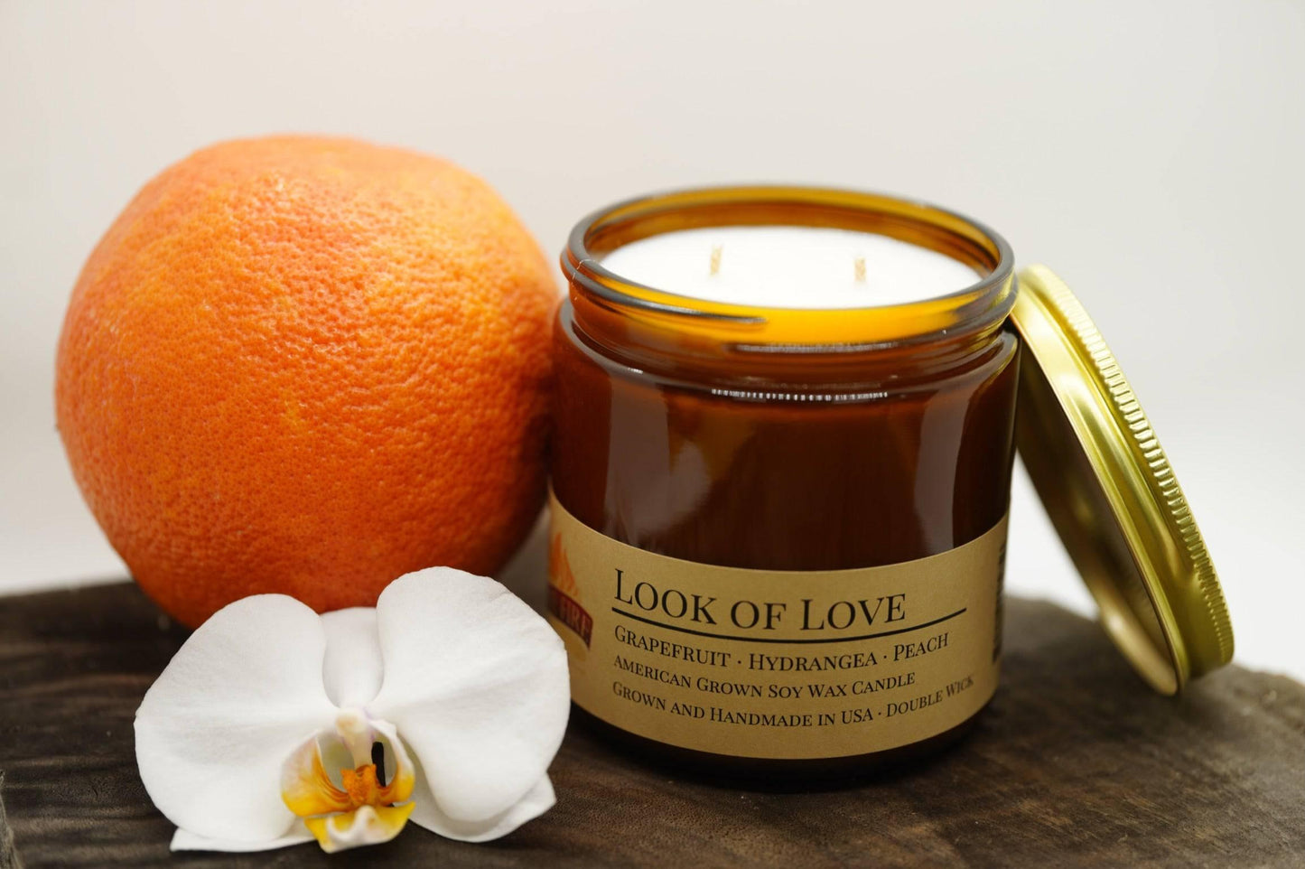 look of love soy wax candle | 16 oz double wick amber apothecary jar by prairie fire tallow, candles, and lavender