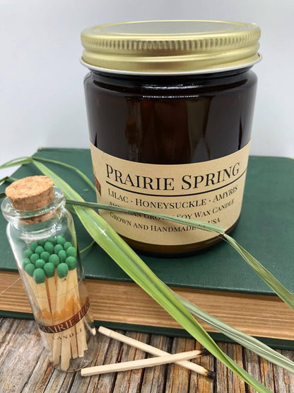 Prairie Spring Soy Wax Candle | 9 oz Amber Apothecary Jar by Prairie Fire Tallow, Candles, and Lavender