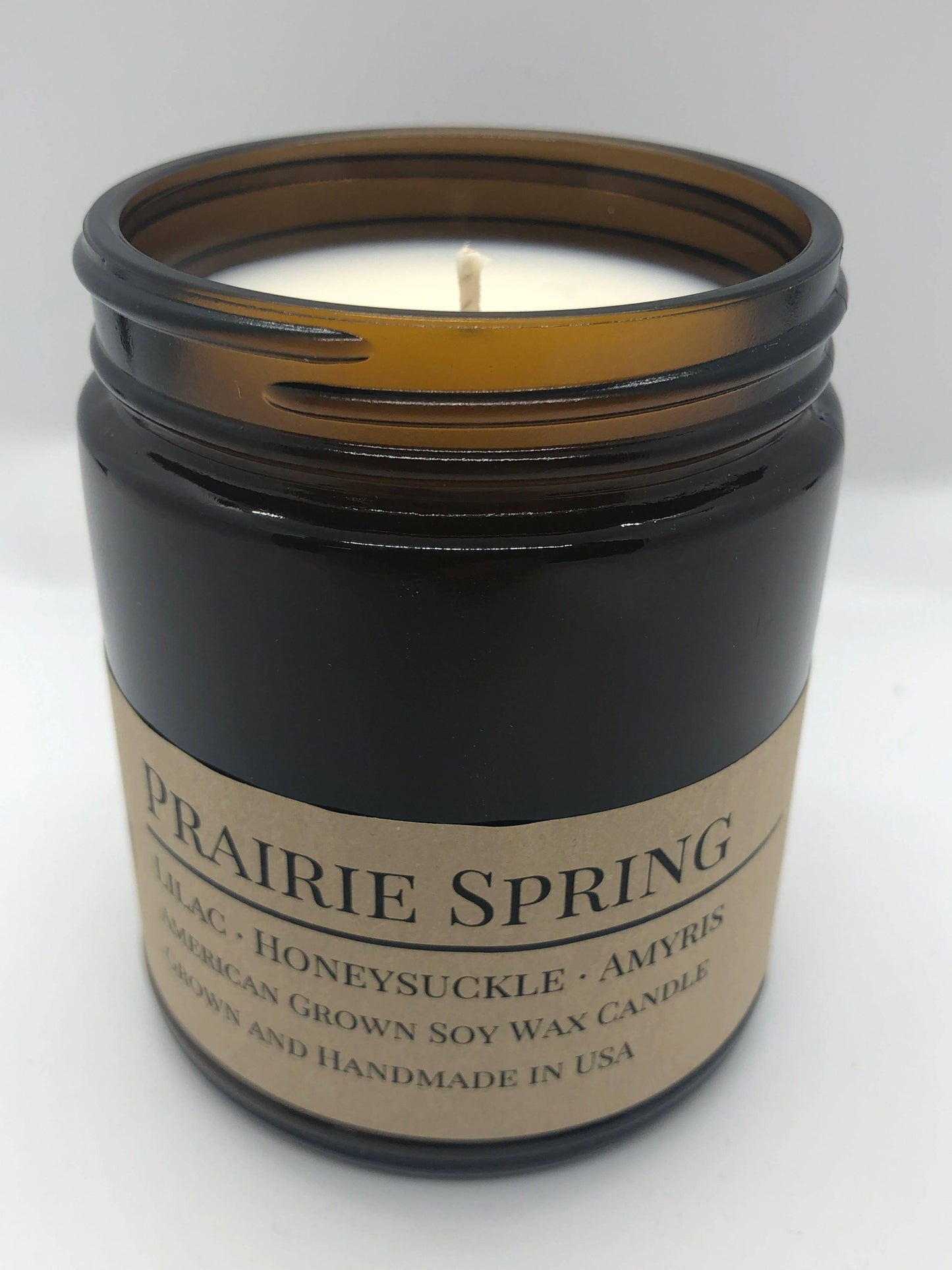 prairie spring soy wax candle | 9 oz amber apothecary jar by prairie fire tallow, candles, and lavender
