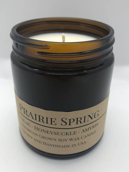 Prairie Spring Soy Wax Candle | 9 oz Amber Apothecary Jar by Prairie Fire Tallow, Candles, and Lavender