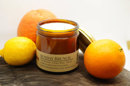Sunday Brunch Soy Wax Candle | 16 oz Double Wick Amber Apothecary Jar by Prairie Fire Tallow, Candles, and Lavender