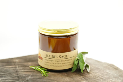 Prairie Sage Soy Wax Candle | 16 oz Double Wick Amber Apothecary Jar by Prairie Fire Tallow, Candles, and Lavender