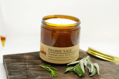 Prairie Sage Soy Wax Candle | 16 oz Double Wick Amber Apothecary Jar by Prairie Fire Tallow, Candles, and Lavender