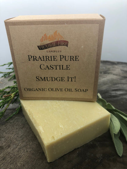 Smudge it! Real Castile Organic Olive Oil Soap for Sensitive Skin - Dye Free - 100% Certified Organic Extra Virgin Olive Oil by Prairie Fire Tallow, Candles, and Lavender