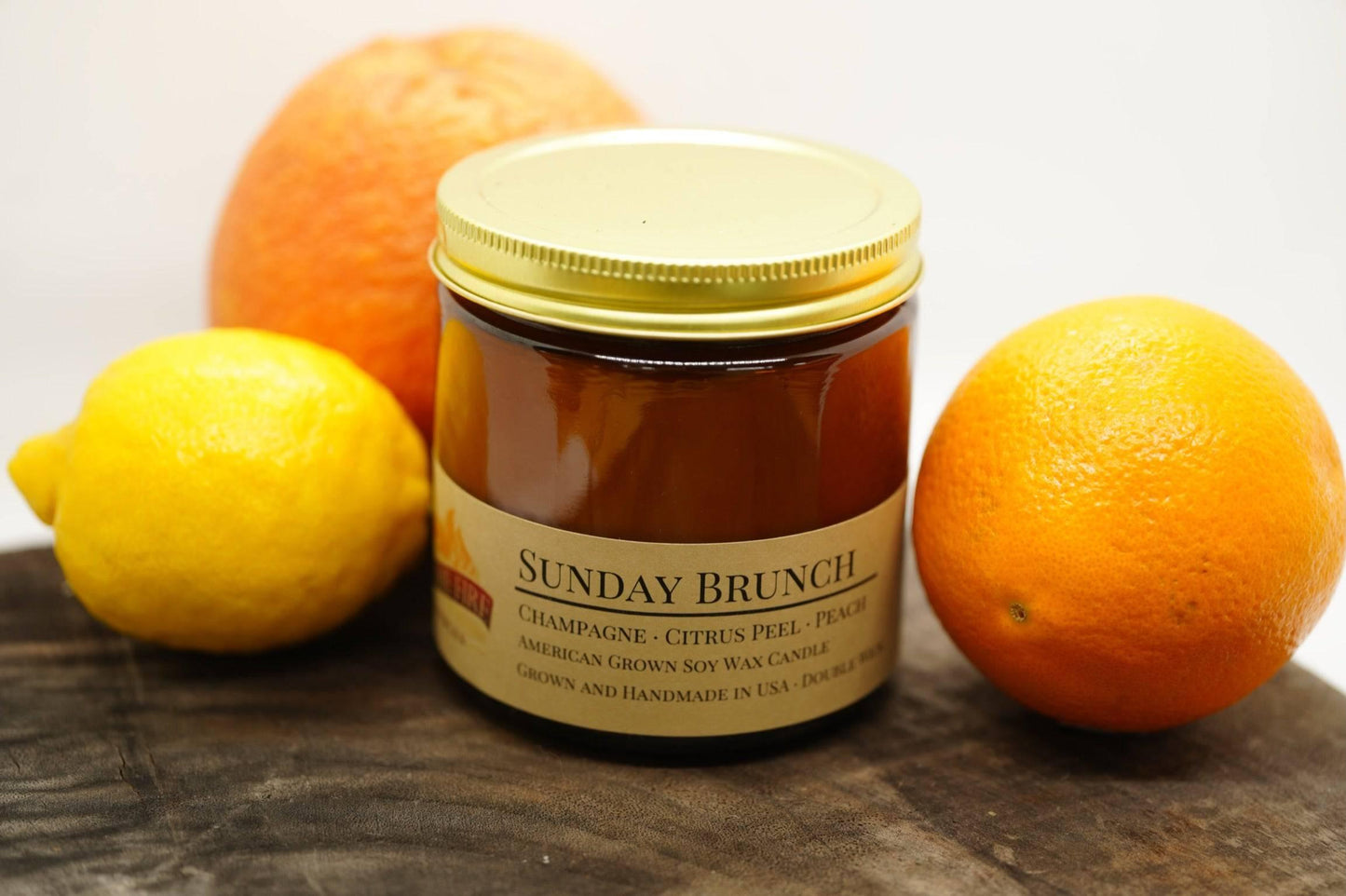 sunday brunch soy wax candle | 16 oz double wick amber apothecary jar by prairie fire tallow, candles, and lavender