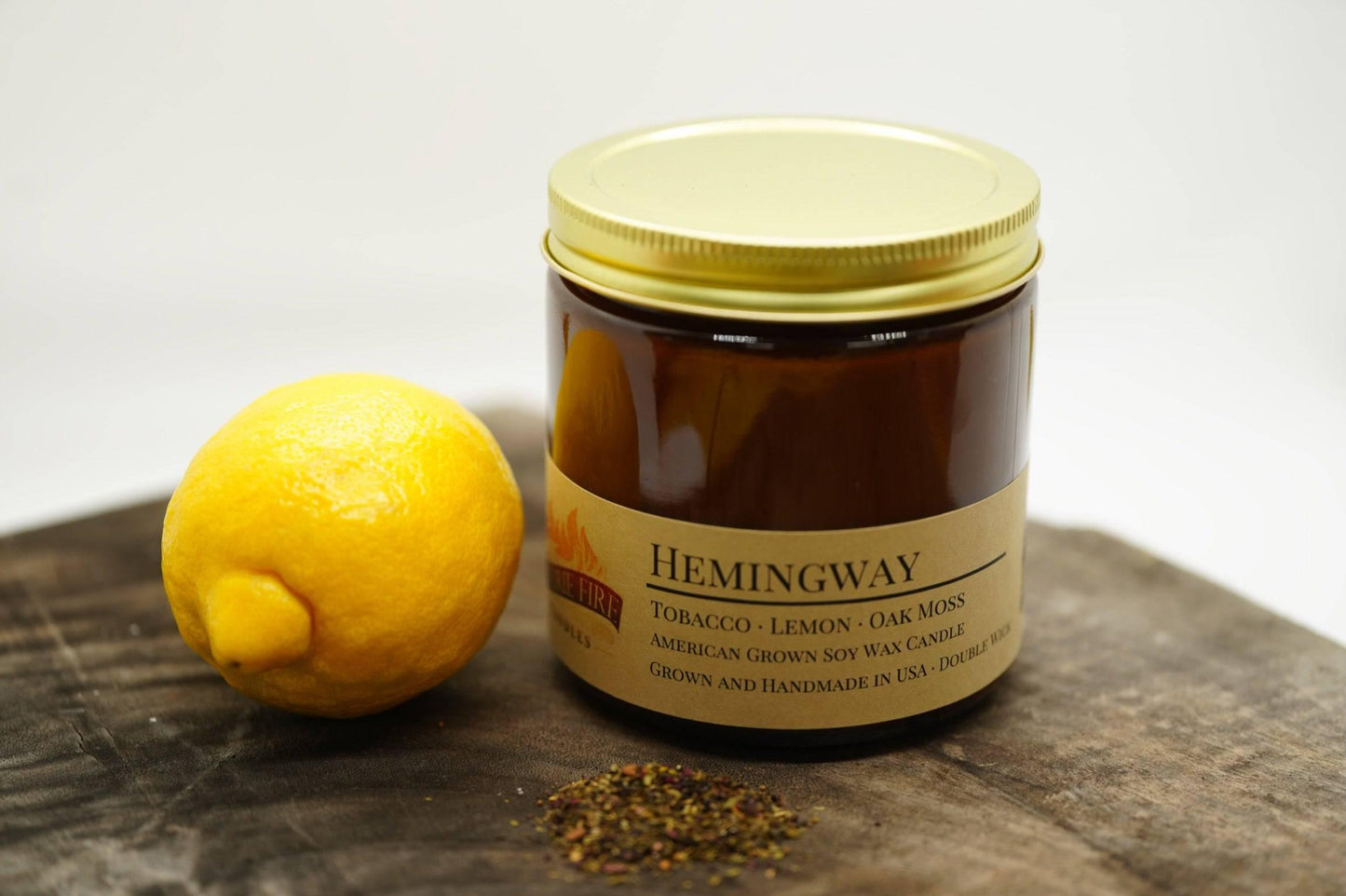 hemingway soy wax candle | 16 oz double wick amber apothecary jar by prairie fire tallow, candles, and lavender