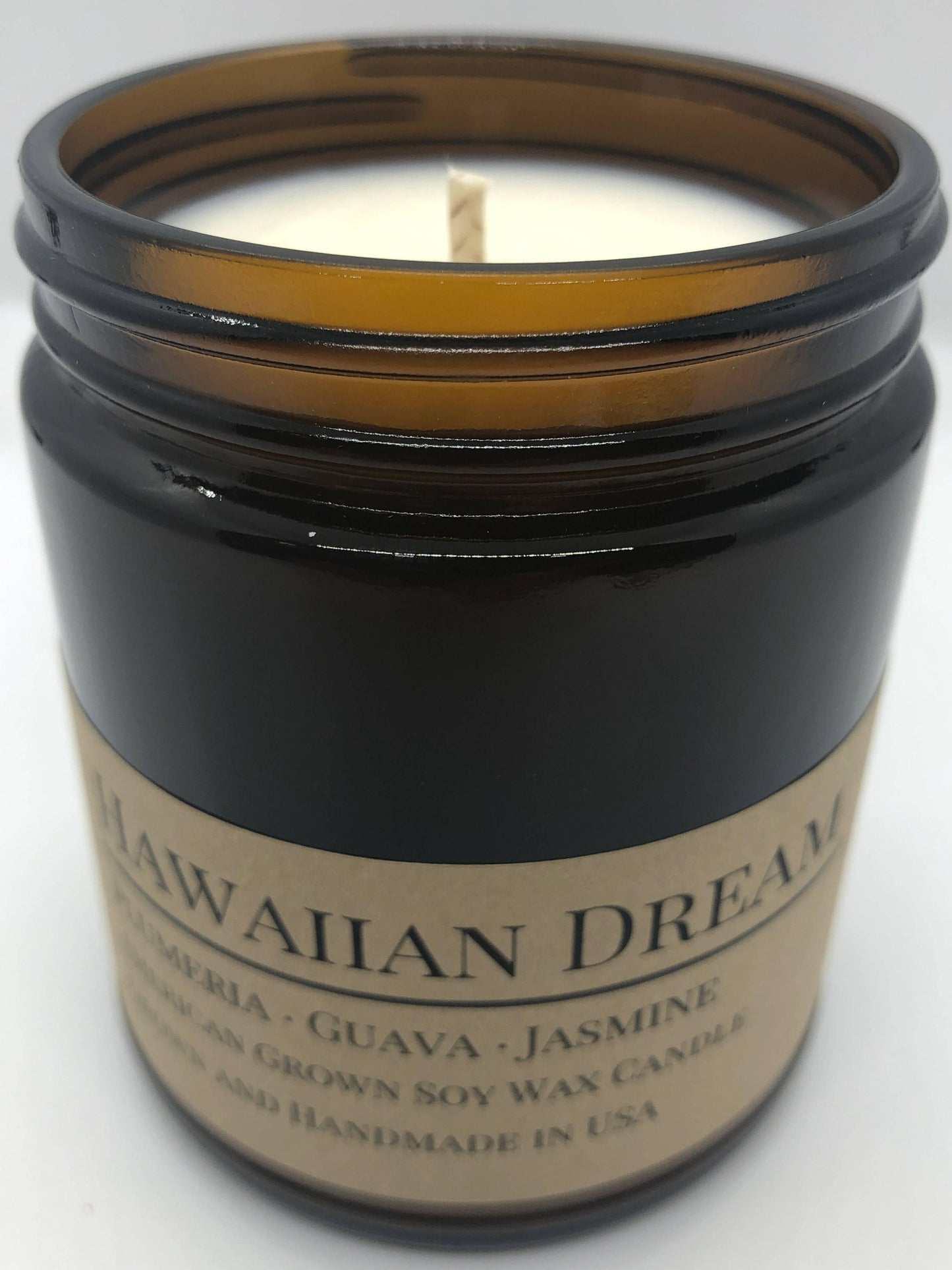 hawaiian dream soy wax candle | 9 oz amber apothecary jar by prairie fire tallow, candles, and lavender