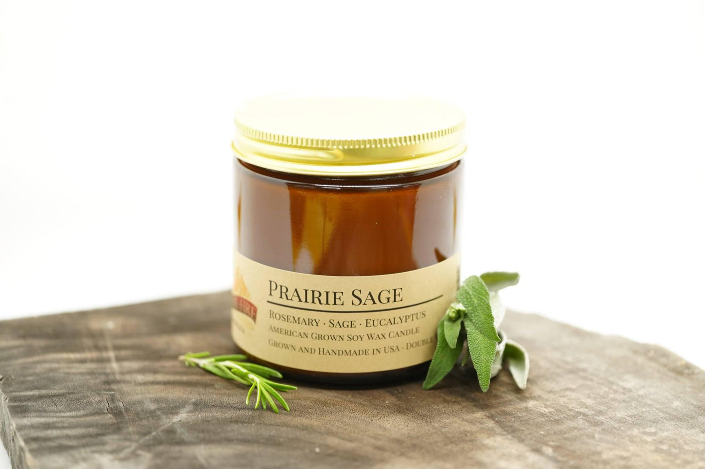 prairie sage soy wax candle | 16 oz double wick amber apothecary jar by prairie fire tallow, candles, and lavender