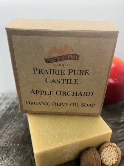 Apple Orchard Real Castile Organic Olive Oil Soap for Sensitive Skin - Dye Free - 100% Certified Organic Extra Virgin Olive Oil by Prairie Fire Tallow, Candles, and Lavender