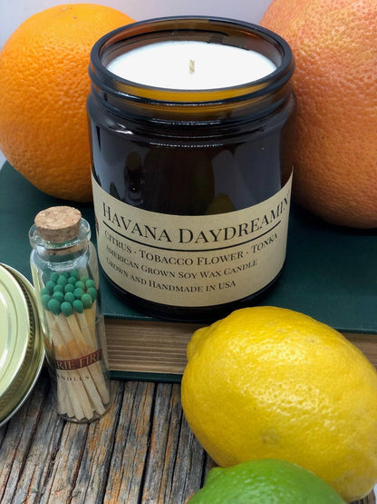 Havana Daydreamin' Soy Wax Candle | 9 oz Amber Apothecary Jar by Prairie Fire Tallow, Candles, and Lavender