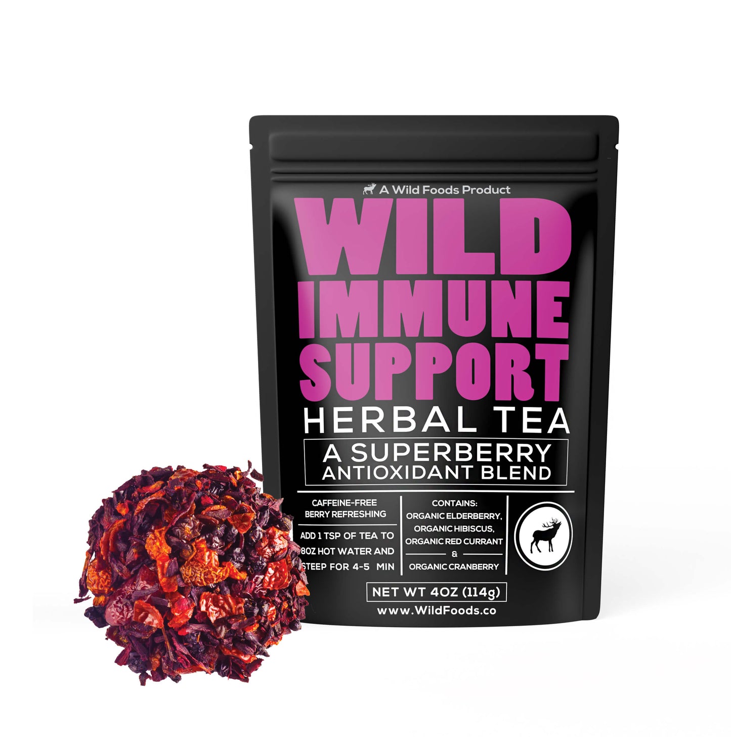 wild immune support tea - with elderberry, hibiscus, currant, and cranberry by wild foods