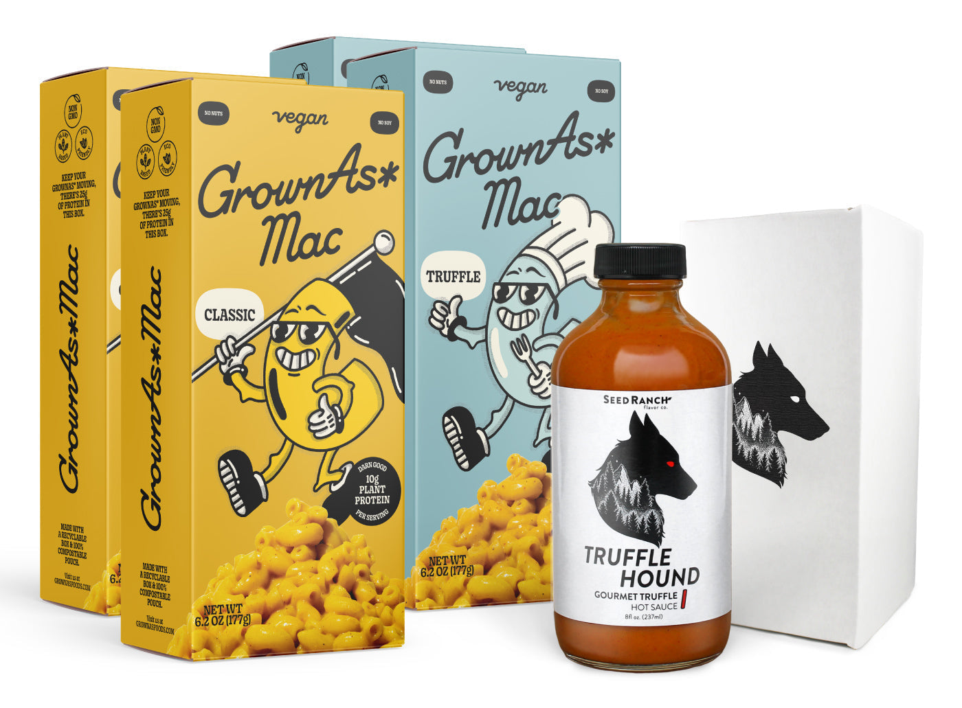 mac & cheese 4 pack + hot sauce bundle by seed ranch flavor co