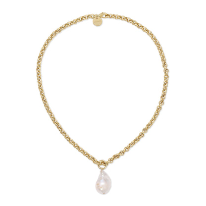 Micro Royal Chain with XL Baroque Pearl Pendant Necklace by eklexic