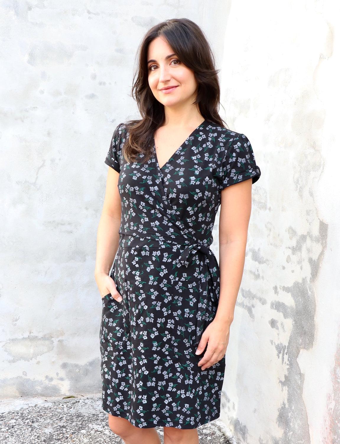 midnight blooms organic wrap dress by passion lilie