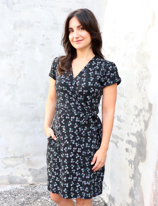 Midnight Blooms Organic Wrap Dress by Passion Lilie