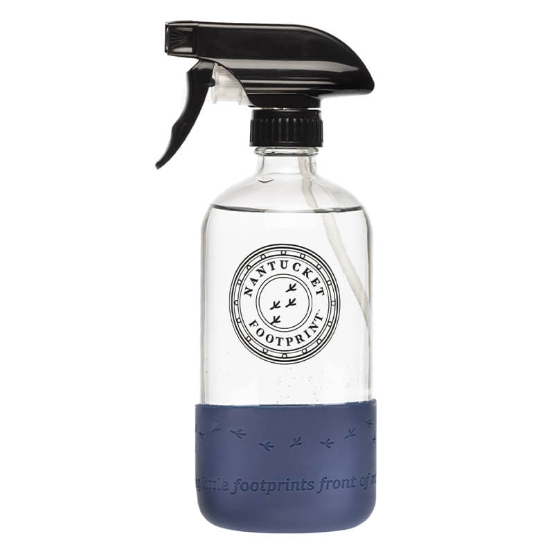 reusable 16 oz glass spray bottle (empty) with silicone cushion base by nantucket footprint