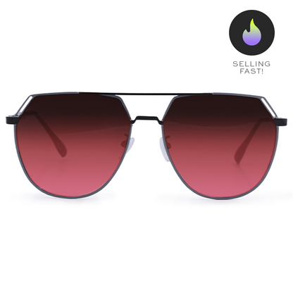 Farrah - Black Frame Ruby Lens Square Aviator Sunglasses by TopFoxx