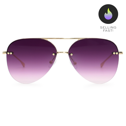 Smaller Megan 2 - Purple Metal Aviator Sunglasses with Gold Frame by TopFoxx