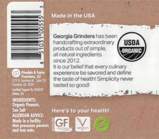 georgia grinders 64oz bulk tub of organic crunchy peanut butter - (cp-cl) by georgia grinders