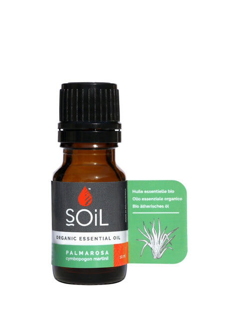 organic palmarosa essential oil (cymbopogon martini) 10ml by soil organic aromatherapy and skincare