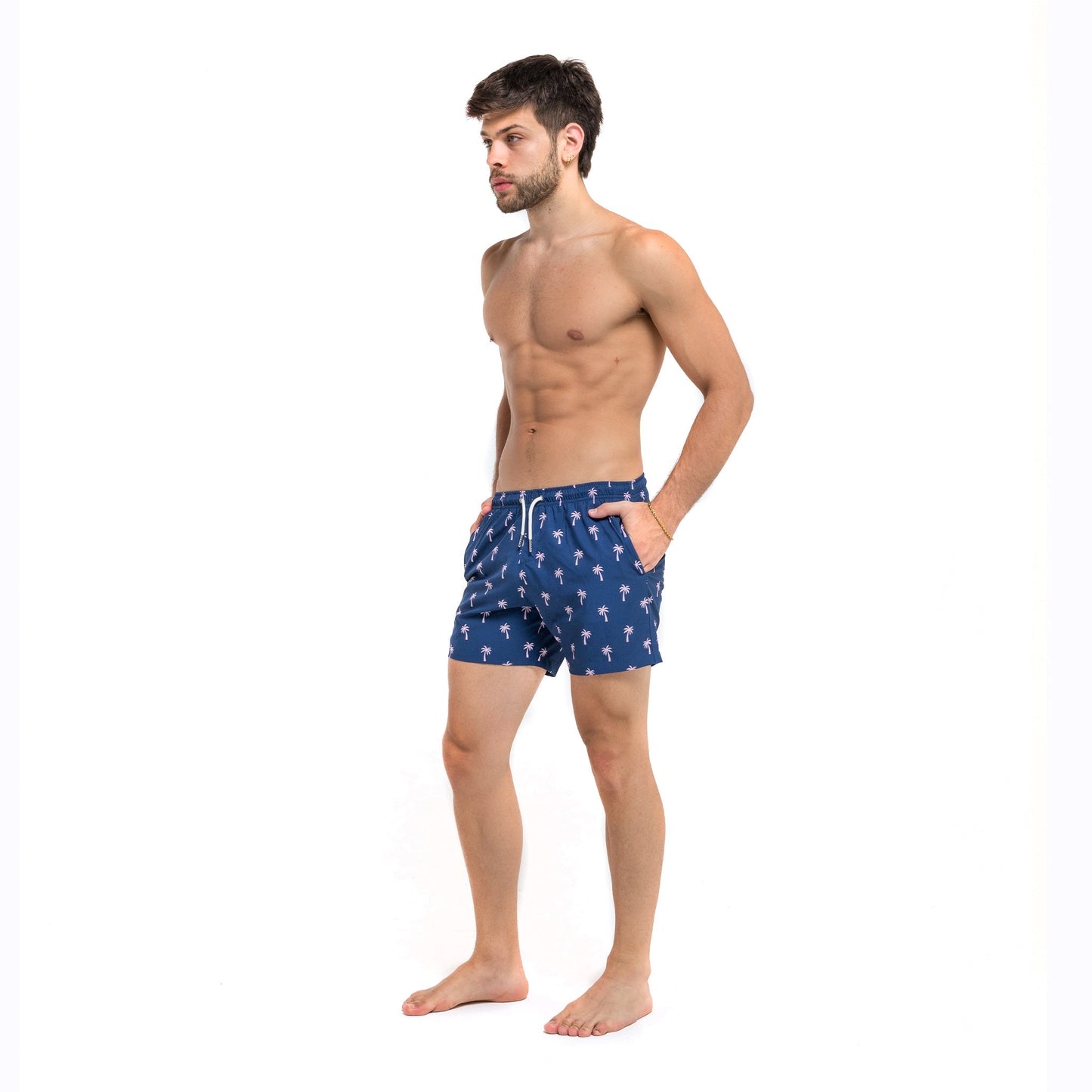 pink palm - 5" swim trunks + compression liner by bermies
