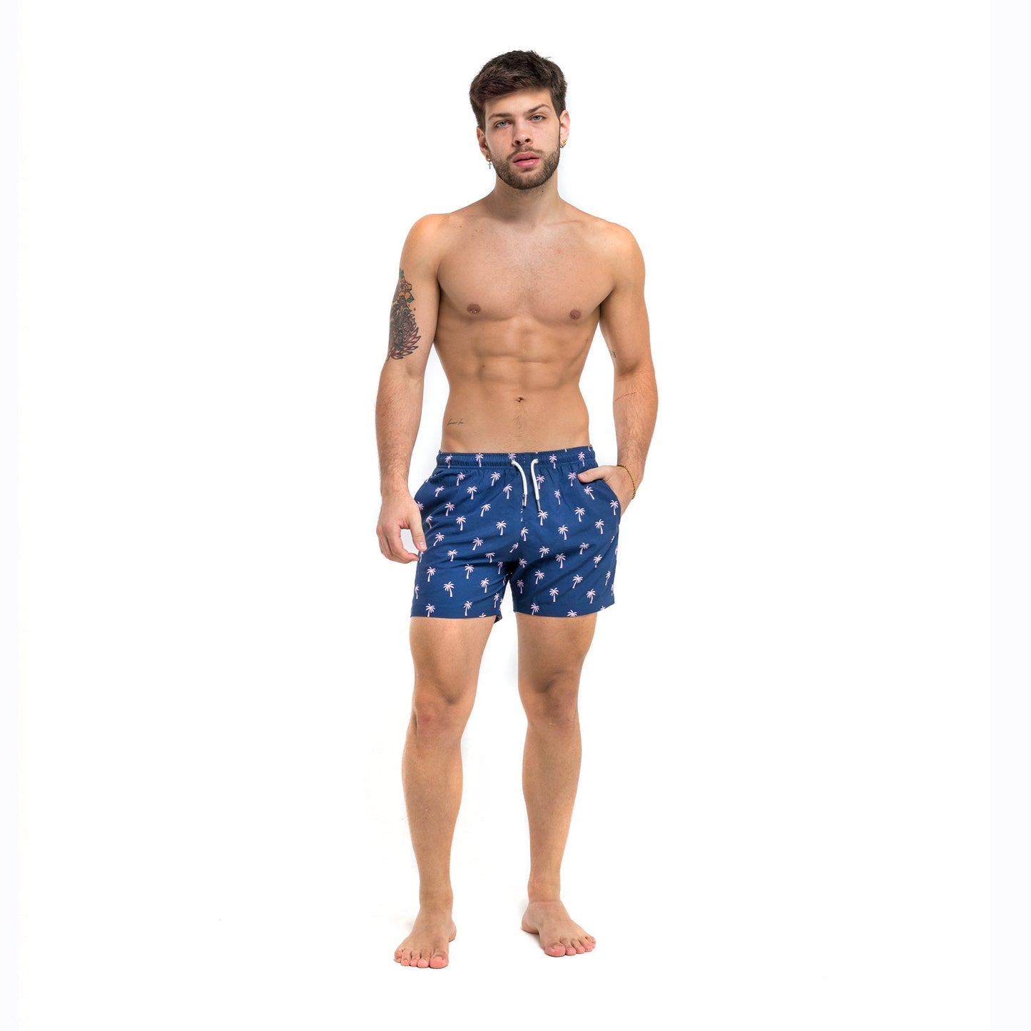 pink palm - 5" swim trunks + compression liner by bermies