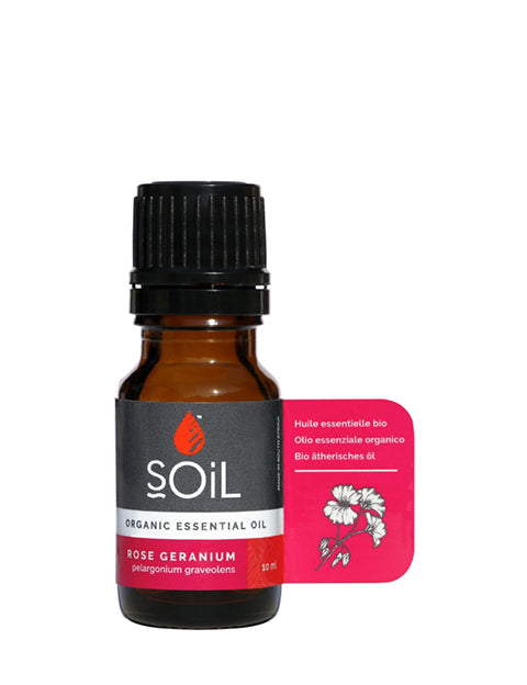 organic rose geranium essential oil (pelargoneum graveolens) 10ml by soil organic aromatherapy and skincare