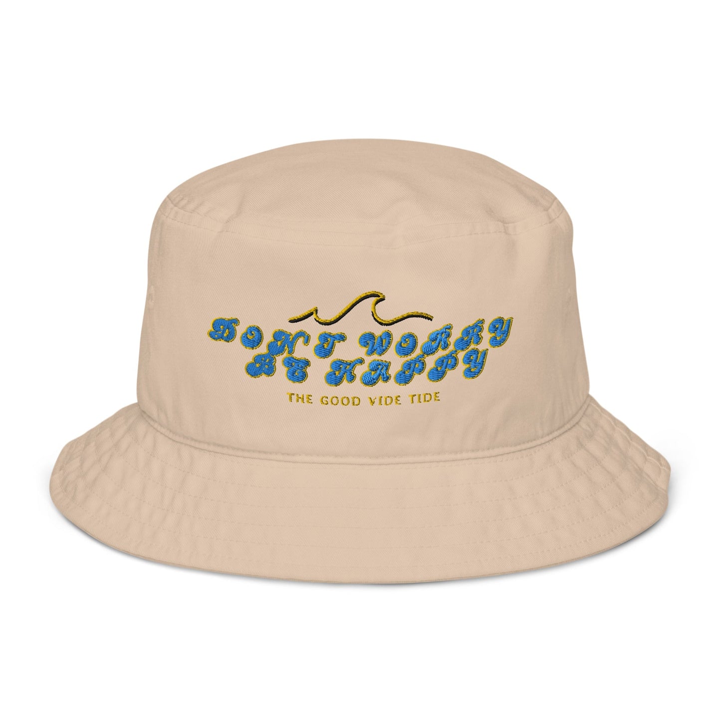 organic don't worry, be happy bucket hat by tropical seas clothing