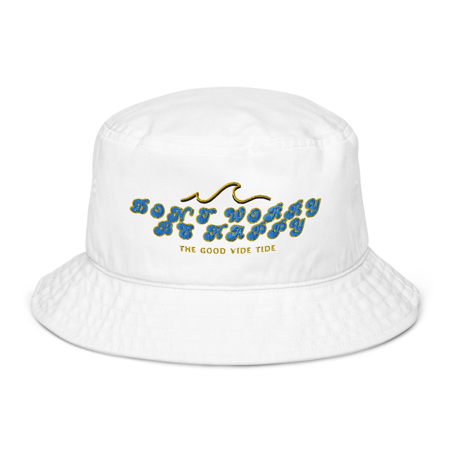 organic don't worry, be happy bucket hat by tropical seas clothing