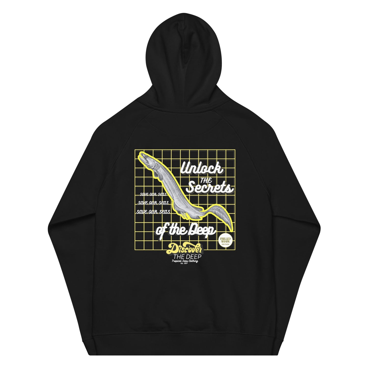 discover the deep frilled shark eco hoodie by tropical seas clothing